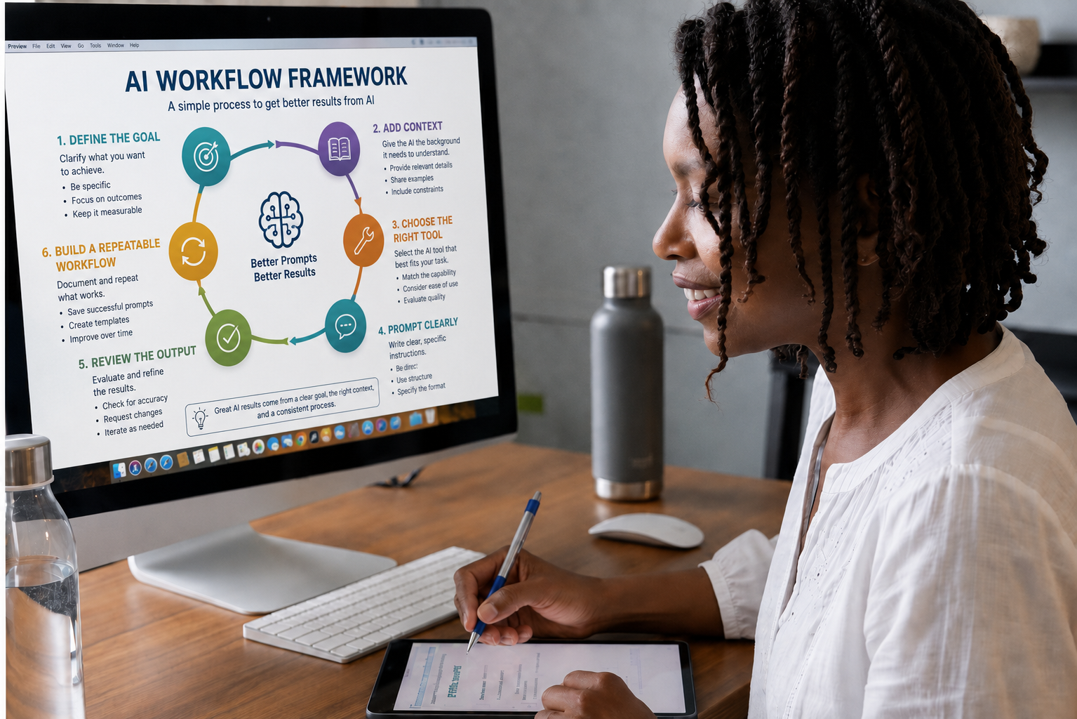 Camara Randolph working at her desk with AI tools open on screen