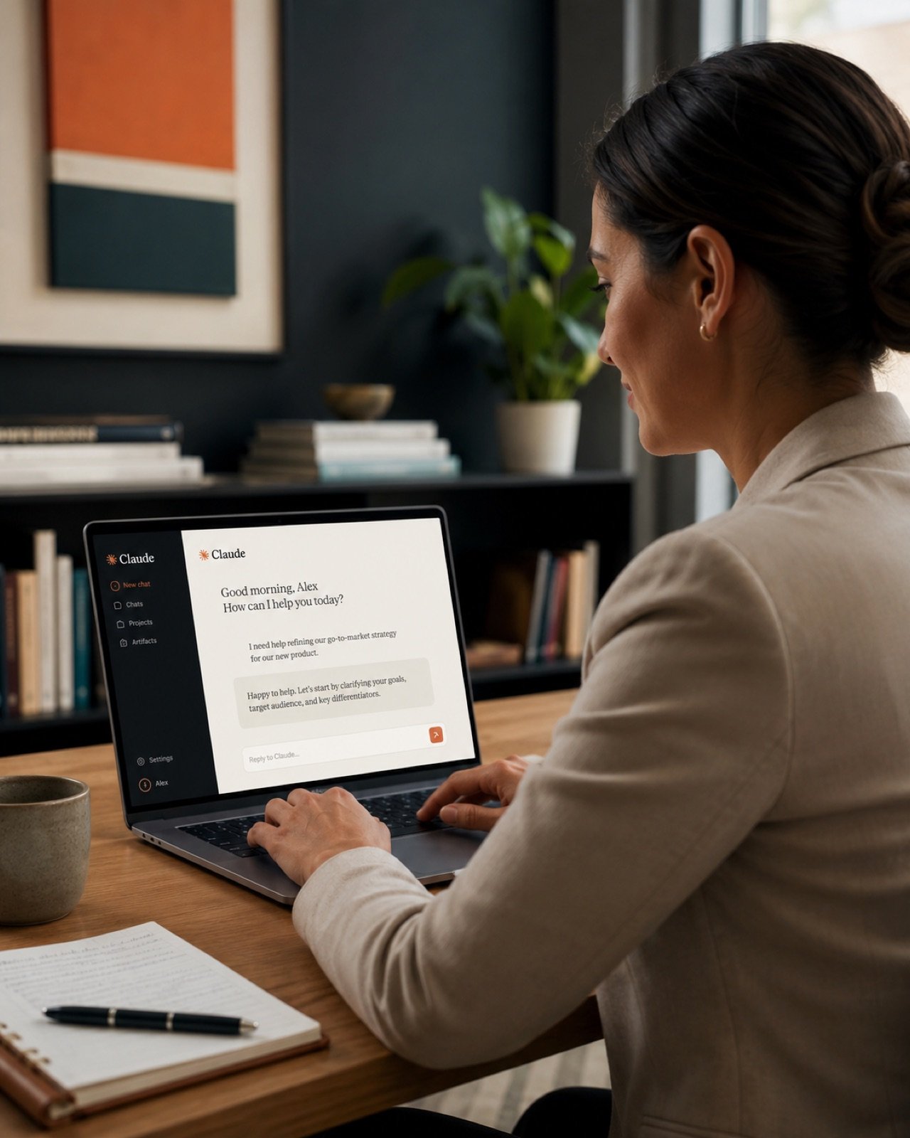Professional using Claude on a laptop for focused business work